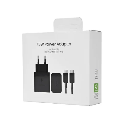 Kućni punjač PD Fast charger 45W redizajn za Samsung sa PD Type C kablom CE crni