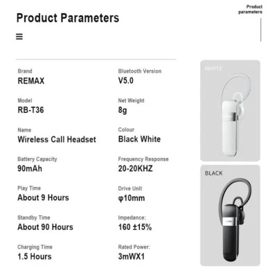 Bluetooth slučalica REMAX RB-T36 crna