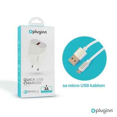 Kućni punjač Pluginn PI-D52S, QC3.0 18W sa micro USB kablom beli CE