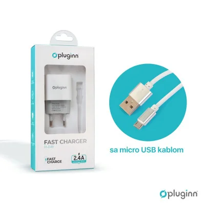 Kućni punjač Pluginn PI-D48, 5V, 2.4A, 12W sa micro USB kablom beli CE