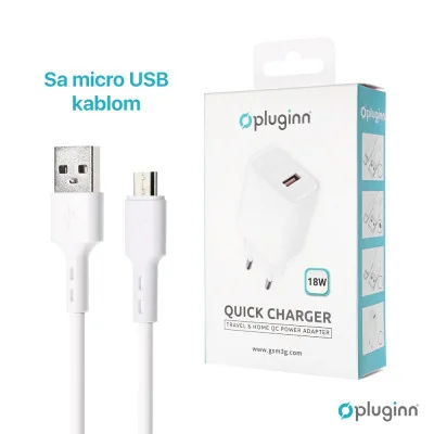 Kućni Punjač Pluginn AJ-18 QC3.0 18W sa micro USB kablom beli CE