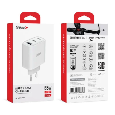 Kućište punjača Superior SU-6505ACCL 65W 3A GaN Fast PD + USB beli