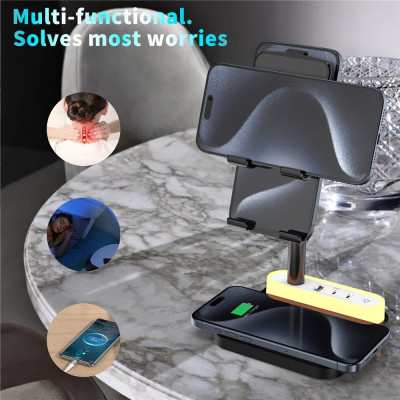 Desktop držač za mobilni telefon HT531 sa wireless punjačem i LED svetlom