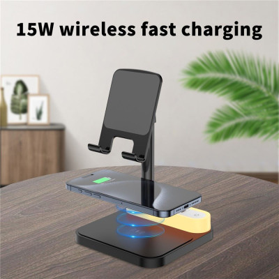 Desktop držač za mobilni telefon HT531 sa wireless punjačem i LED svetlom