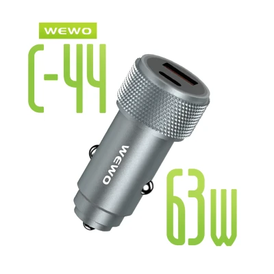 WEWO C-44 AUTO Punjač PD + USB (63W/3A) sivi