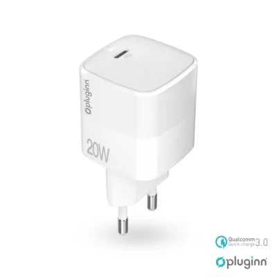 Kućni punjač Pluginn 20W sa PD iPhone lightning kablom BELI