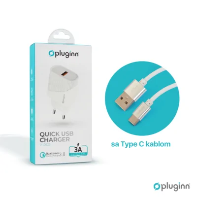 Kucni punjač Pluginn PI-D52S, QC3.0 18W sa Type C kablom beli
