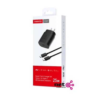 TRANYOO Kućni punjač 25W PD+KABL Type C na Type C 60W CRNI