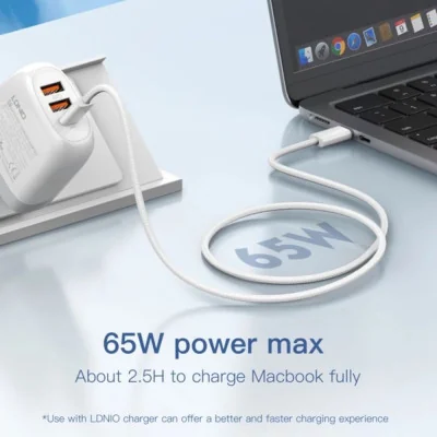 LDNIO Data kabl 65W Type C na Type C beli 2m